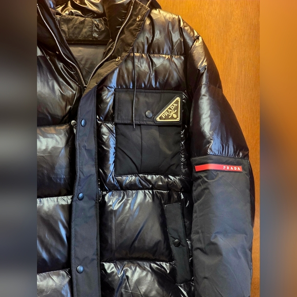 PRADA MILANO ENAMEL TRIANGLE LOGO LINEA ROSSA NYLON HOODED PUFFER JACKET XL - Picture 10 of 16